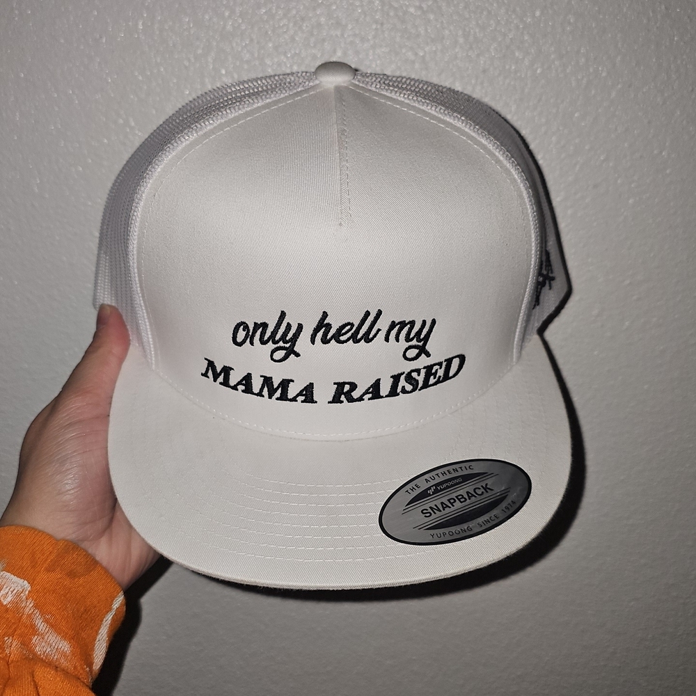 White Snapback Hat with Embroidered Text
